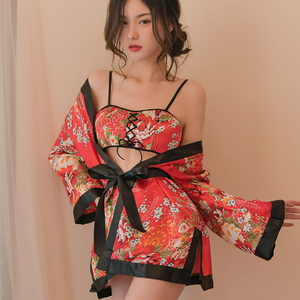 OR1059 кимоно способ ... цветочный принт накладка имеется baby doll [ японская одежда * tops * obi * шорты 4 позиций комплект ] костюм костюмы красный 