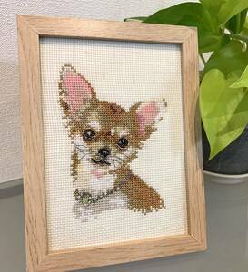 Art hand Auction Cross stitch handmade framed Chihuahua Chiwawa dog puppy embroidery interior cross stitch finished product gift, sewing, embroidery, embroidery, Finished Product