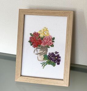 hand made Cross stitch Cross stitch embroidery final product frame entering flower rose flower interior present gardening flower shop 