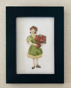Art hand Auction Handmade Cross Stitch Finished Product Embroidery Flower Gardening Gift Interior Veronique Enginger Bouquet Girl, sewing, embroidery, embroidery, Finished Product