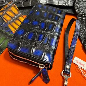  regular price 6 ten thousand jpy rare color new goods crocodile men's round fastener wani leather ./ original leather long wallet double fastener 
