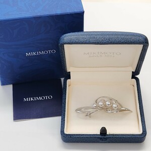 [ не использовался ] MIKIMOTO брошь pearl silver жемчуг аксессуары Mikimoto с футляром с коробкой жемчуг брошь 