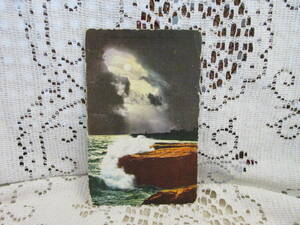 USA製　アンティーク　ポストカード　絵葉書　写真印刷　月夜　太平洋　波しぶき　雲間　家　アメリカ切手1912年