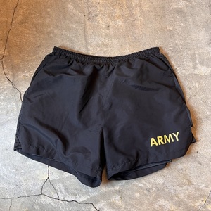 アメリカ軍 US ARMY APMY 米軍 ナイロン トレーニングショーツ ハーフパンツ ブラック イエロー プリントロゴ メンズL ウエスト調整可能