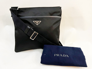 美品 PRADA/プラダ ナイロンショルダーバッグ 2VH053 NERO サフィアーノ 2ポケットスクエアショルダー ユニセックス ブラック 