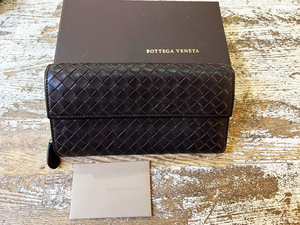 BOTTEGA VENETA/ボッテガヴェネタ イントレチャート ロングウォレット　ブラウン系 被せ ラウンドファスナーコインポケット メンズ ★