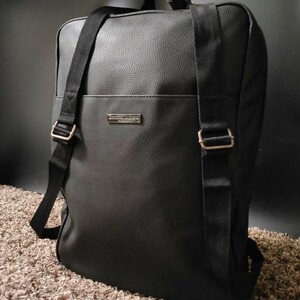 1 jpy ~[ beautiful goods ] Ermenegildo Zegna Ermenegildo Zegna rucksack backpack men's business leather A4 PC Logo plate black 