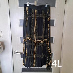 大きいサイズ 4L 黒×チェーン柄マキシ丈スカート