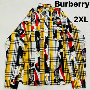 【美品】Burberry Londonバーバリー ノバチェックシャツ派手柄2XL 長袖シャツ ボタンダウン コットン