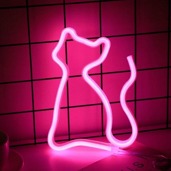 ネオンライトLED 猫キャット　ピンク　おもしろ　飾り　看板　インスタ映え
