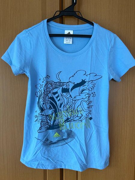 adidas アディダス Tシャツ 半袖 S ブルー クルーネック ジュニア