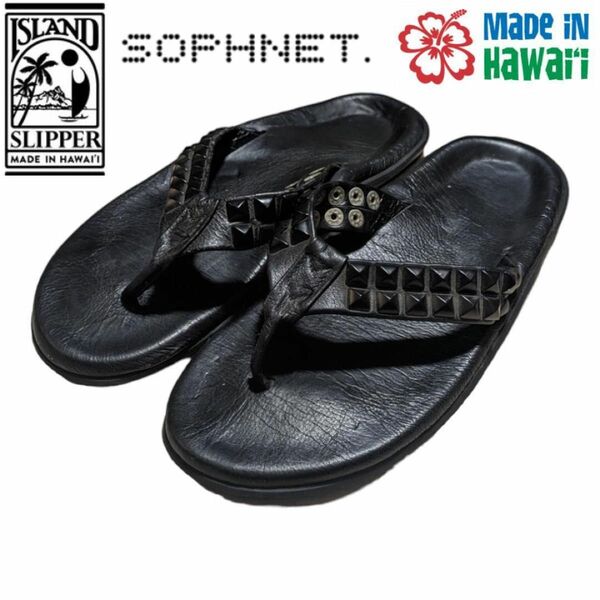 Island slipper X SOPHNET ブラック スタッズ レザー サンダル アイランドスリッパー ソフネット 