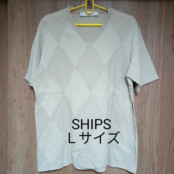 メンズ SHIPS 半袖 Tシャツ Lサイズ ベージュ 夏物 Vネック