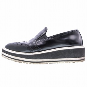 プラダ PRADA ウィングチップ スリッポン エナメル 厚底 レザー シューズ 靴 ドレスシューズ 36 1/2 23.5 黒 ブラック ur2