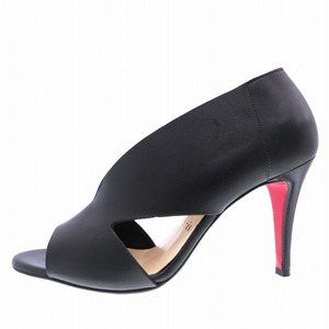 クリスチャン ルブタン Christian Louboutin レザー オープントゥ パンプス ハイヒール シューズ 靴 35 22.0 黒 ブラック ur59