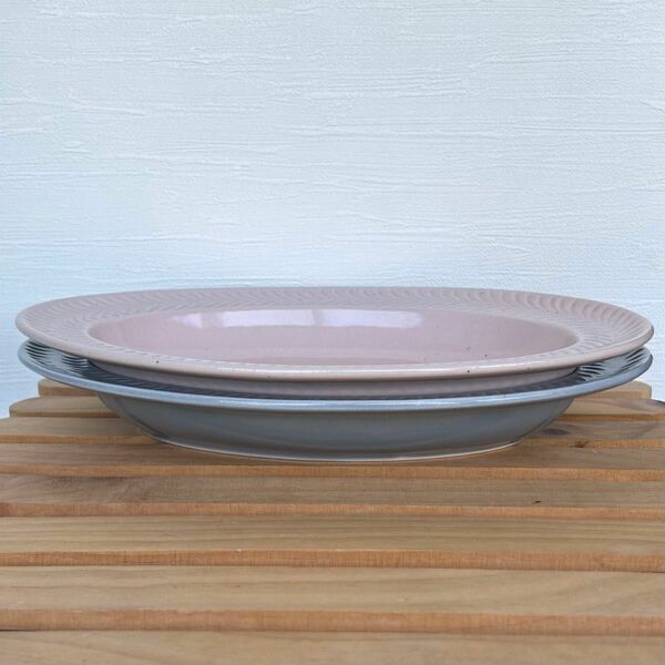 波佐見焼 カレー皿 ローズマリー オーバル皿 ピンク グレー 2枚セット 新品 かわいい パスタ皿