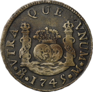 T191★ メキシコ (Mexico)/ 2リアル銀貨/ /1749年/直径約 25.7mm 重量約 6.3g
