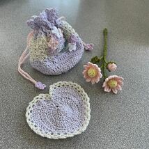 ハンドメイド　キャンディポシェット　ハートのコースター　小さなお花　レース編み　_画像2