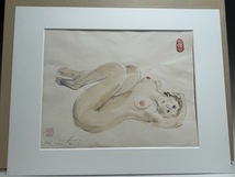 真作保証　絹谷幸二　「裸婦」ドローイング彩色　原画　６号_画像5