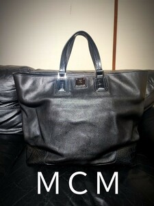  superior article MCM M si- M bag leather bag handbag tote bag business bag briefcase Boston bag original leather crocodile 