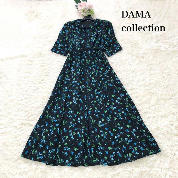 美品DAMA collection ダーマコレクション 大きいサイズ　マキシ丈シャツワンピース　花柄　ベルト　13　2XL　ブラック