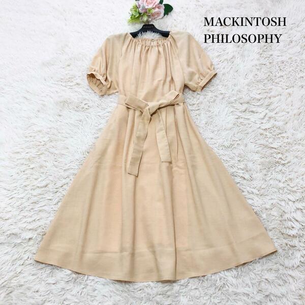 美品MACKINTOSH PHILOSOPHY　マッキントッシュフィロソフィー　リネン混ワンピース　ペチコート付き　イエロー　黄色　38　M相当