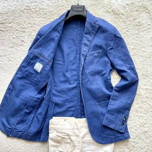 ルビアム【イタリア紳士の夏】L.B.M1911 テーラードジャケット リネンツイード ブルー系 Mサイズ相当 メンズ 夏物 イタリア製 紺ブレ 青 44