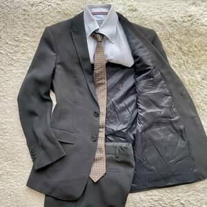  Emporio Armani [ lacquer in the black show color .]ARMANI setup men's suit black stripe pattern lustre feeling solid suit ITALIA LINE