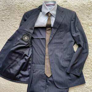  J Press [ dark blue . can charm color .]J.PRESS setup men's suit navy series stripe pattern unlined in the back M~L size corresponding navy blue blur jacket 