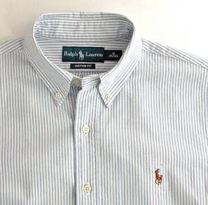 Ralph Lauren ラルフローレン　オックスフォード　ブルーストライプ　ボタンダウンシャツ 　半袖　 Ｍサイズ
