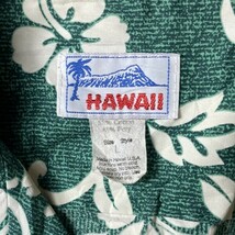 夏のアイテム! 90s HAWAII USA製 ハワイ ヴィンテージ オープンカラー 開襟 総柄 コットン 半袖 アロハシャツ グリーン 緑 L メンズ 古着_画像5