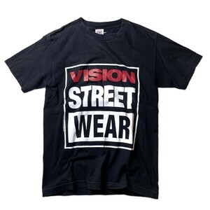 オールドスケート! 80s USA製 VISION STREET WEAR ヴィジョン ヴィンテージ ロゴ プリント 半袖 Tシャツ ブラック 黒 S メンズ 古着 当時物
