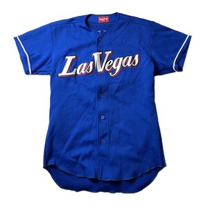 野球好きに! 90s 日本製 asics Rawlings Las Vegas ローリングス BUTA 22番 ベースボールシャツ ユニフォーム ブルー 青 L メンズ 古着