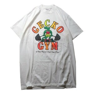 オールドサーフ! 80s USA製 STEDMAN GECKO GYM ヴィンテージ ヤモリ キャラクター ロゴ プリント 半袖 Tシャツ ホワイト 白 M メンズ 希少