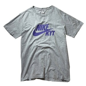 ご当地シリーズ! 90s 00s NIKE KYT ナイキ 京都 スウォッシュロゴ プリント 半袖 Tシャツ グレー パープル Lサイズ メンズ 古着 希少