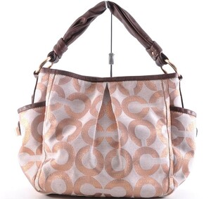  beautiful goods COACH Coach 13508 OP art handbag handbag bag canvas leather leather pink Brown tea color total pattern pattern equipped α2D5187