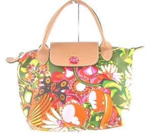  beautiful goods Longchamp Long Champ flower floral print handbag hand .. bag canvas leather leather multicolor pattern equipped Logo type pushed .3D5183