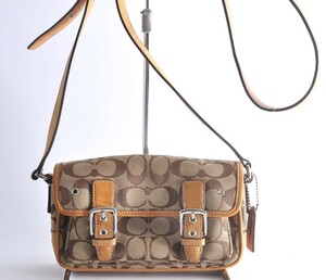 COACH Coach 6844 signature shoulder bag shoulder .. bag canvas leather leather beige Brown tea color pattern equipped 5C3094