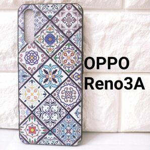 【残り２点】Oppo　Reno3A　ケース　カバー　青タイル