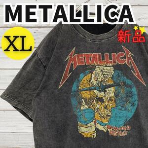 ★新品未使用★メタリカ METALLICA バンドTシャツ 半袖 ロックTシャツ ヴィンテージ加工 コットン プリント ブラック 黒 XLサイズ 2503XL