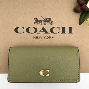 COACH ★大人気★ 6リング キーケース ブラス/モス クロスグレインレザー キーリング CH799 B4/MX 新品