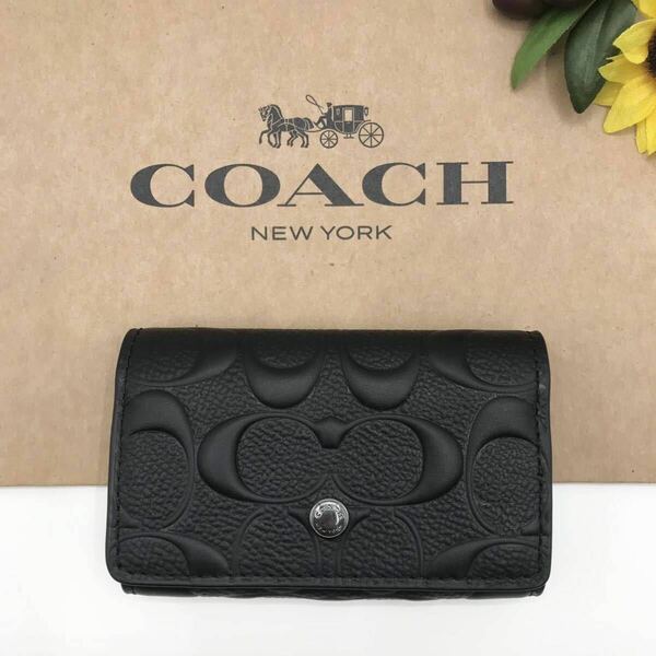 COACH ★大人気★ 5 リング キー ケース シグネチャー レザー ブラック 新品