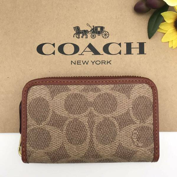 COACH ★大人気★ スモール ジップ アラウンド カードケース シグネチャーキャンバス コインケース フラグメントケース C6725 B4NQ4 新品