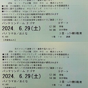 中日ドラゴンズ × 横浜DeNAベイスターズ 6/29(土) ペアチケット パノラマＢおとな 三塁側5階席 78通路 50番台列 441・442番 通路側の画像1