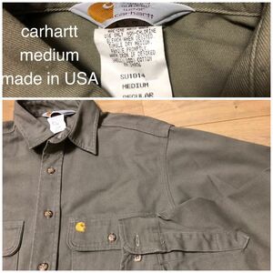 カーハート m 長袖シャツ ワークシャツ シャツ アメカジ カーキ　グレー　グレージュ　ベージュ　carhartt USA製