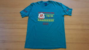 ⑧80s USA製 グリーン系 ビンテージ L 半袖Tシャツ COTTON ROW RUN1984 ロゴプリント 紺タグ アメリカ製 オリジナルナイキ 