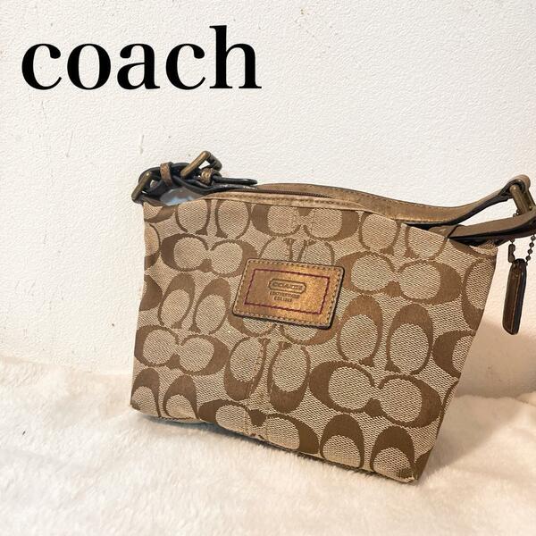 美品COACH コーチハンドバッグトートバッグブラウン茶シグネチャー総柄