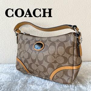 美品COACHコーチセミショルダーバッグトートバッグブラウン茶シグネチャー総柄