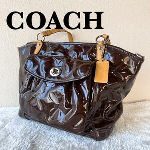 レアCOACHコーチセミショルダーバッグトートバッグブラウン茶シグネチャー総柄