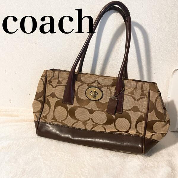 レアCOACH コーチハンドバッグトートバッグブラウン茶シグネチャー総柄